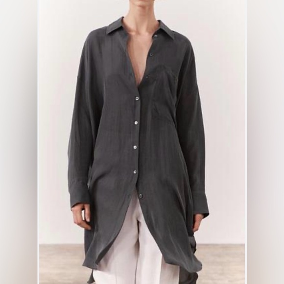 ZARA Slate Gray Button-Up Shirt - Picture 4 of 6